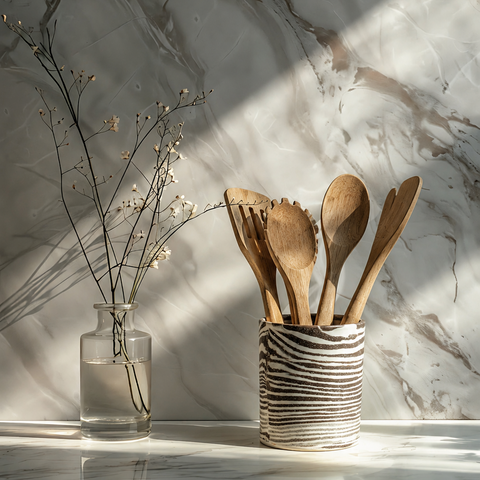 Nerikomi Cutlery Holder | Natural Stripe | Mystery Creek Ceramics