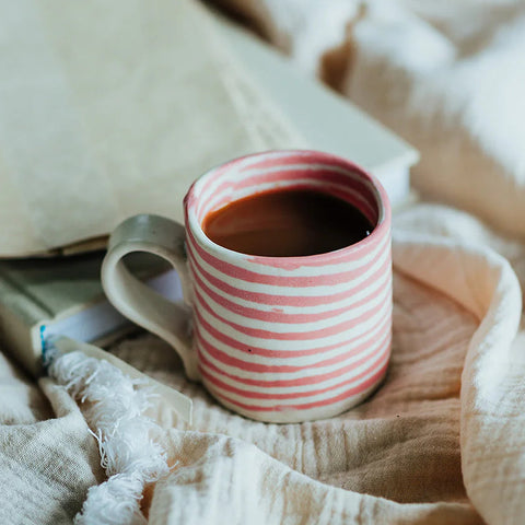 pink striped mug mystery creek ceramics