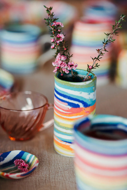 Skinny Nerikomi Vase – Rainbow Stripe | Mystery Creek Ceramics