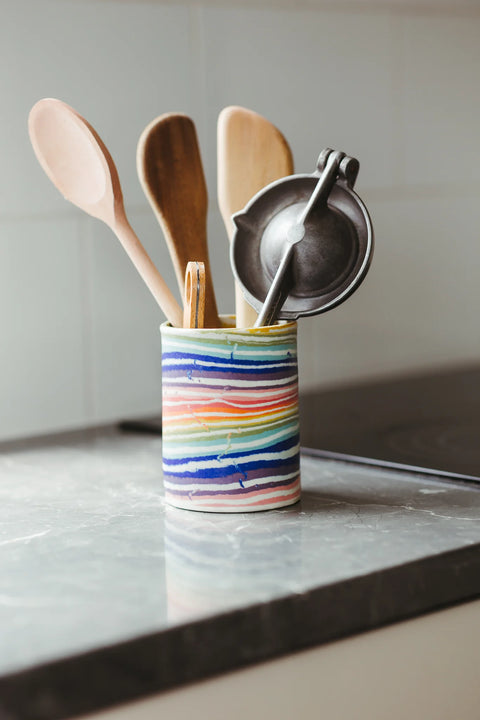 Nerikomi Cutlery Holder | Rainbow Stripe | Mystery Creek Ceramics