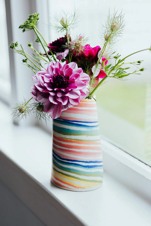 Large Striped Nerikomi Vase – Rainbow | Mystery Creek Ceramics