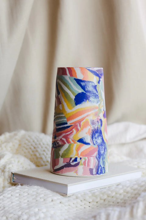 Large Mixed Pattern Nerikomi Vase – Rainbow | Mystery Creek Ceramics