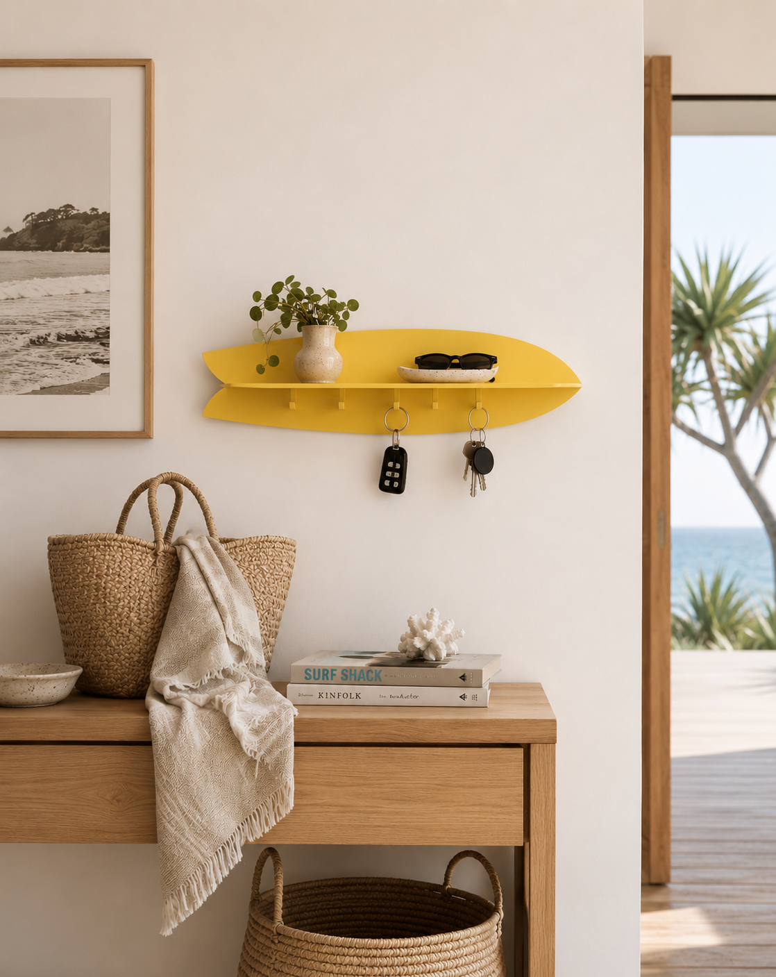 Surfboard Key Holder | Wall-Mounted Shelf