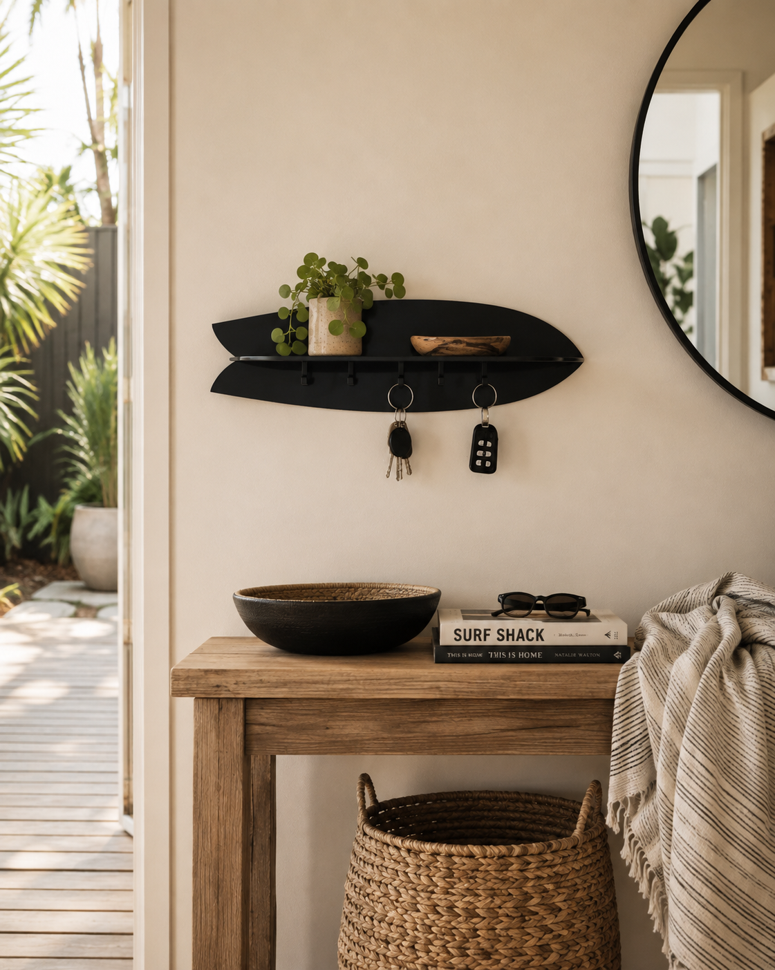 Surfboard Key Holder | Wall-Mounted Shelf